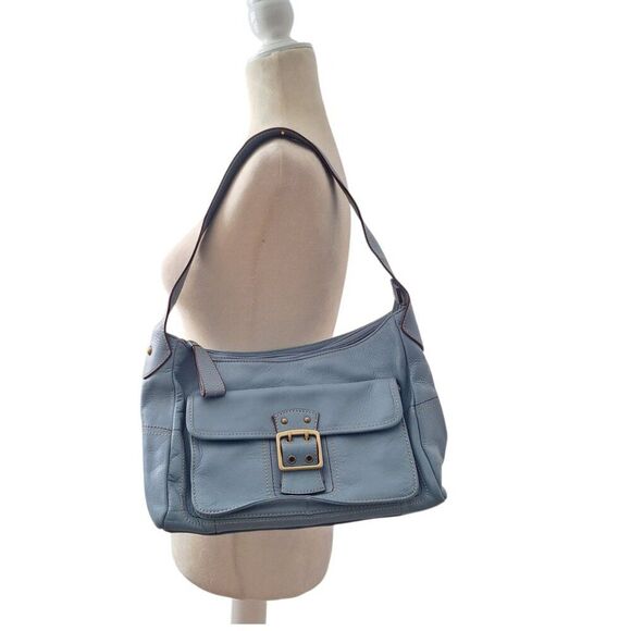 Franklin Covey Women's Blue Leather Shoulder Purse Bag Multi Pockets Medium - Picture 2 of 8